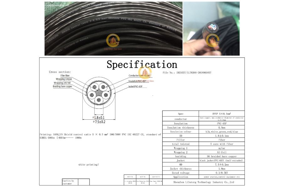 Cáp Điều Khiển Sangjin 5 Core x 0,75 mm2 (Sangjin RVVP 5x0,75mm2): Giải Pháp Hoàn Hảo Cho Hệ Thống Điện Công Nghiệp